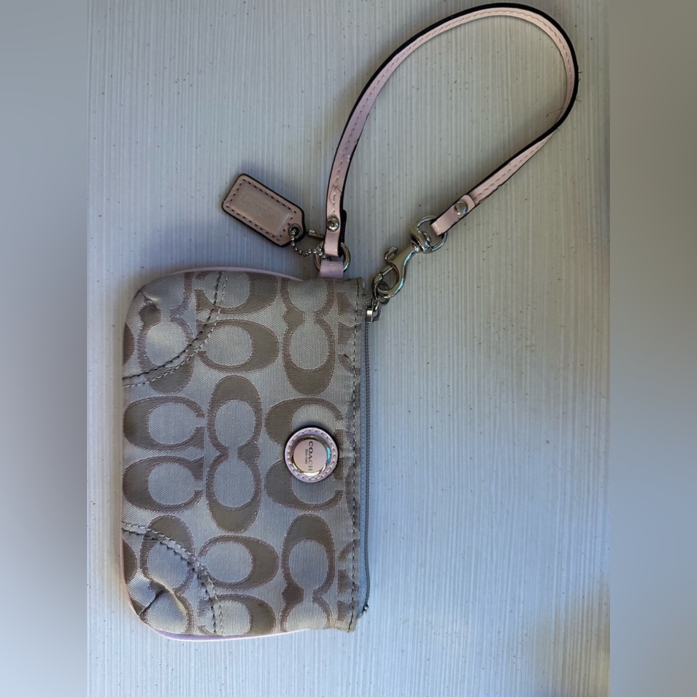 Coach Beige and Pink Signature Wristlet